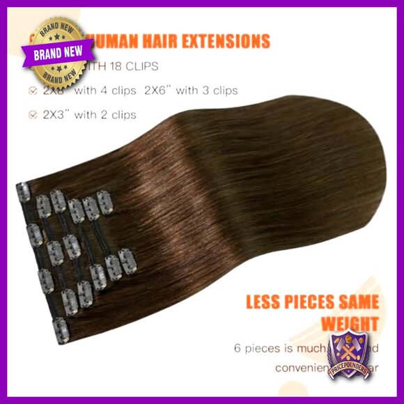 Human Hair Clip-In Extensions 18 Inch 70g 7pc Double Weft Natural Straight main image 6